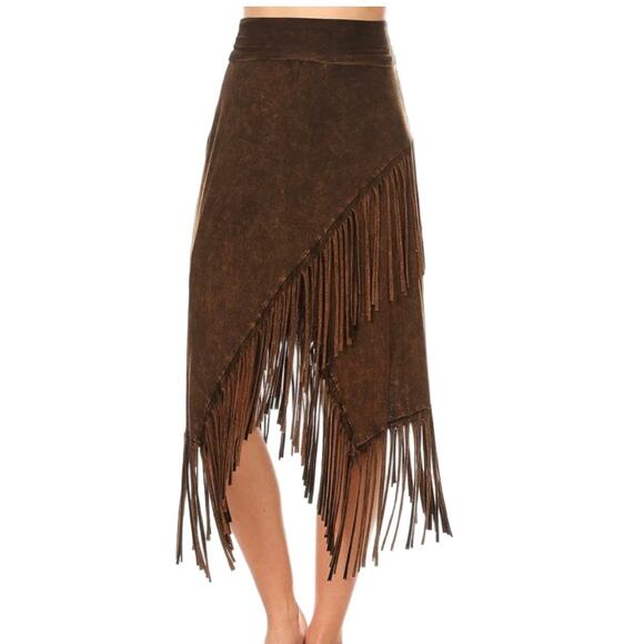 T PARTY Dresses & Skirts - Brown Asymmetrical Maxi Skirt Boho Festival Cowgirl Western Foldover Waist Large
